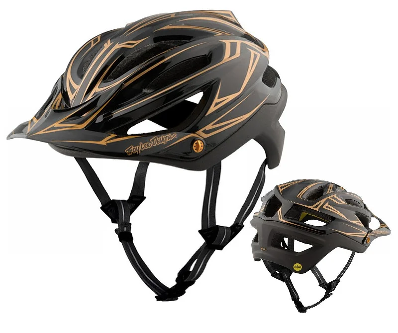 Cycling raincoat lightweight-Troy Lee Designs A2 MIPS MTB Helmet - Pinstripe - Black-Gold