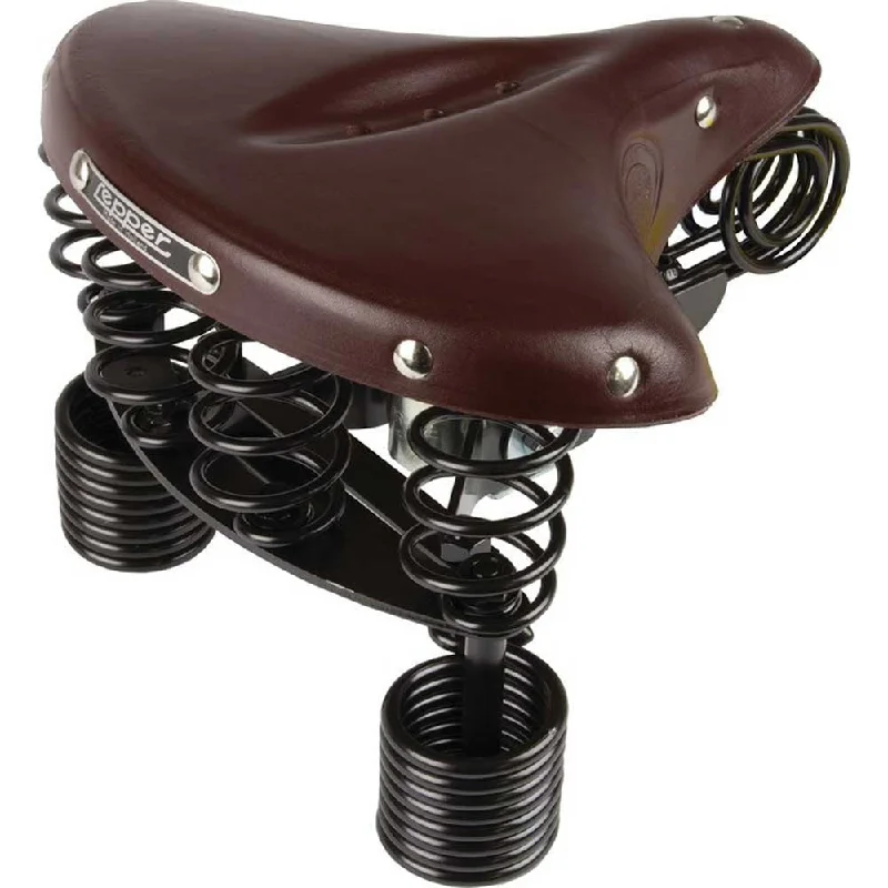 Road bike grips-Lepper Primus Authentic Ladies Saddle High Quality Leather Seat Brown 230mm x 230mm