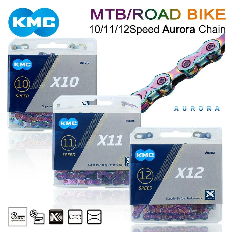 Bike frame protector-KMC X10 X11 X12 Bicycle Chain Road Mountain Bike 10/11/12Speed Bicycle Aurora Chain Compatible for SHIMANO Chain with Links Lock