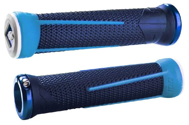 Cycling UV glasses-ODI AG-1 Aaron Gwin Lock-On Grips - Bright Blue-Light Blue