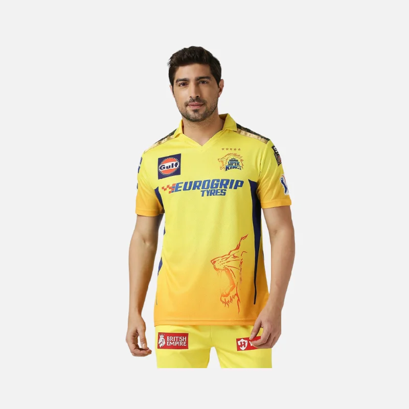 Cycling finger gloves-Chennai Super Kings Fan Jersey 2024-Dhoni 7 (Half Sleeve) -Yellow