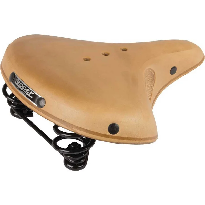 Road bike tires-Natural Lepper Leather Bike Seat 810 Concorde Authentic Line Women's Cycle Saddle