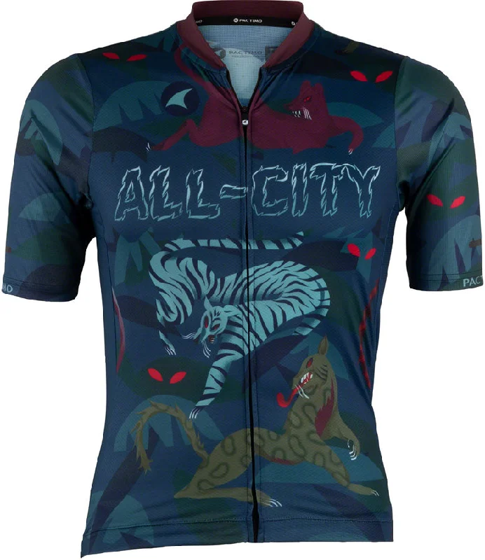 Mountain bike tires-All-City Night Claw Mens Jersey - Dark Teal Spruce Green Mulberry Medium