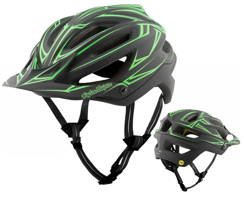 Bicycle cable lock-Troy Lee Designs A2 MIPS MTB Helmet - Pinstripe - Black-Green