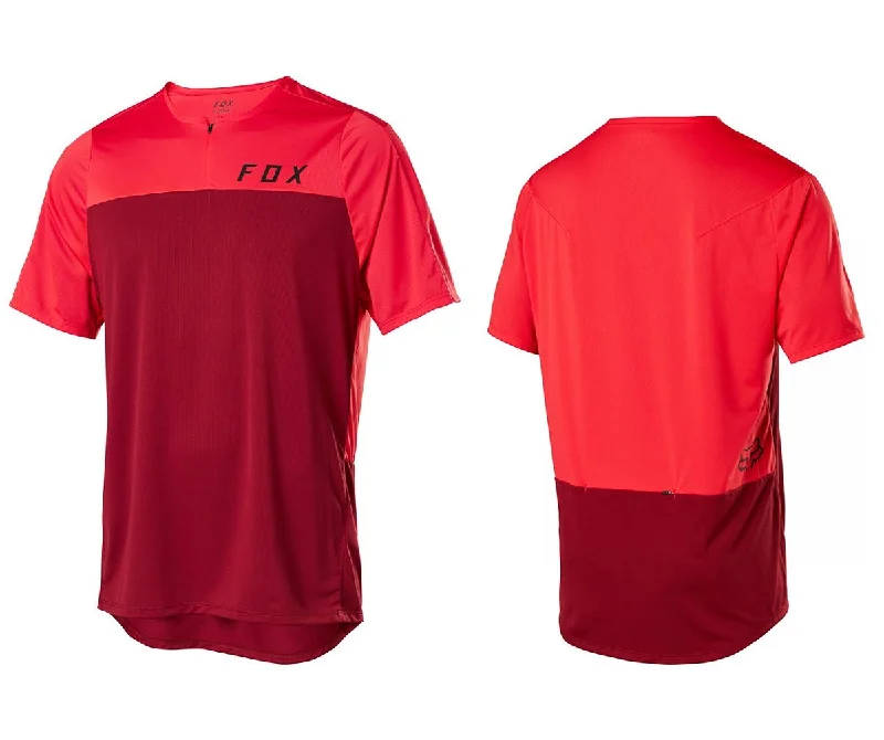 Mountain bike brakes-Fox Racing Flexair Zip Short Sleeve MTB Jersey - Chili