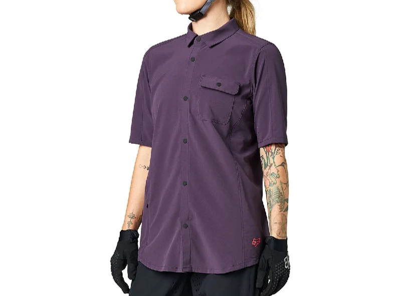 Bicycle storage hook-Fox Racing Flexair Woven Short Sleeve MTB Jersey - Womens - Dark Purple