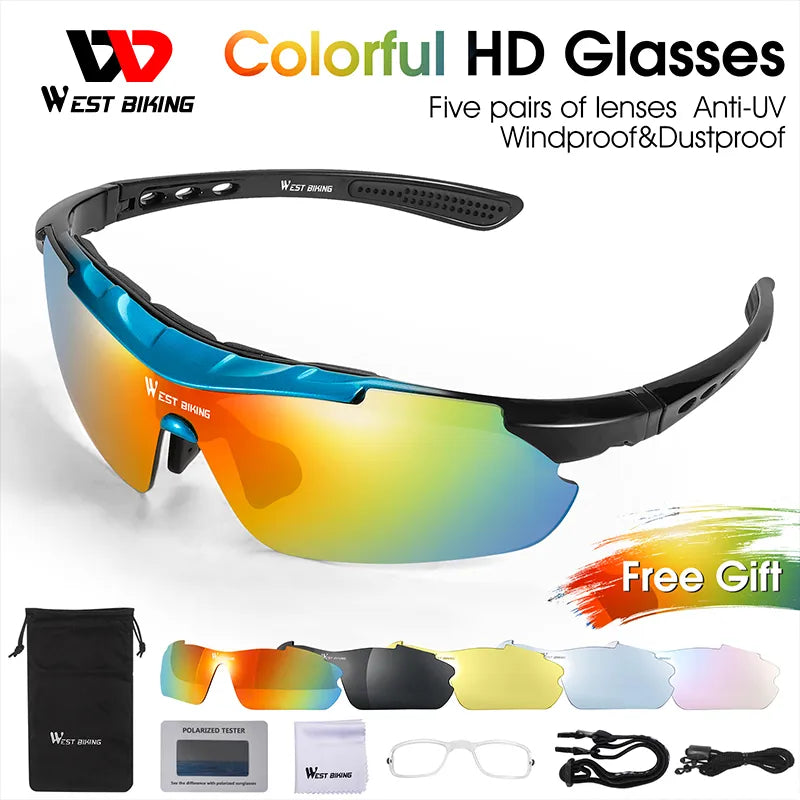 Cycling padded shorts-Polarized Cycling Glasses UV400 Windproof MTB Road Bike Goggles 5 Lenses Set Men Women Sports Eyewear Sunglasses