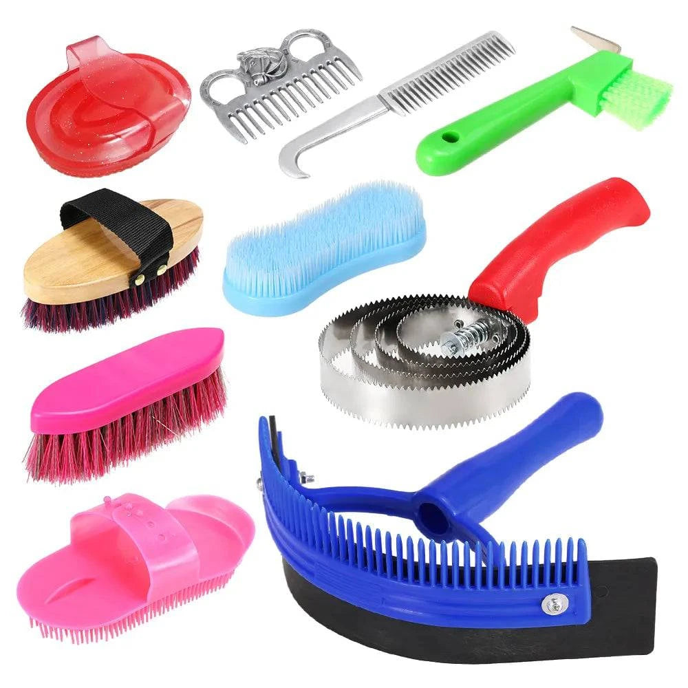 Cycling backpack hydration-Horse Grooming Tool Set Cleaning Kit Horse Mane Tail Comb Massage Curry Brush Sweat Scraper Hoof Pick Curry Comb Scrubber