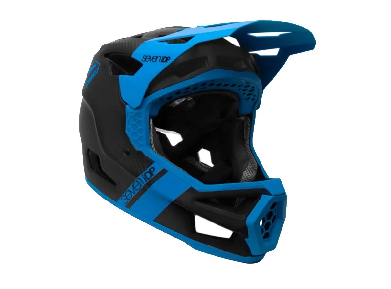 Mountain bike handlebars-7 iDP Project.23 Carbon Full Face Helmet - Raw Carbon-Gloss Electric Blue