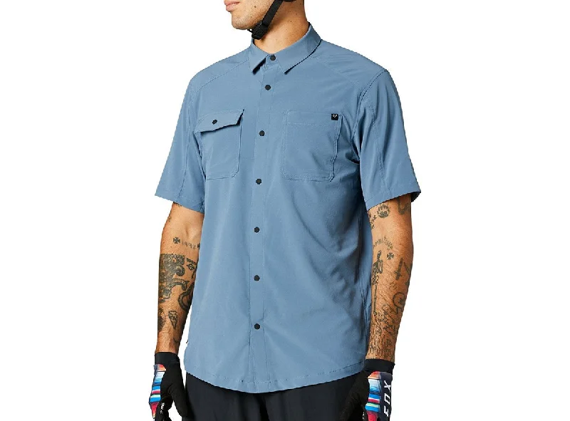 Bicycle chain wax-Fox Racing Flexair Woven Short Sleeve MTB Jersey - Matt Blue