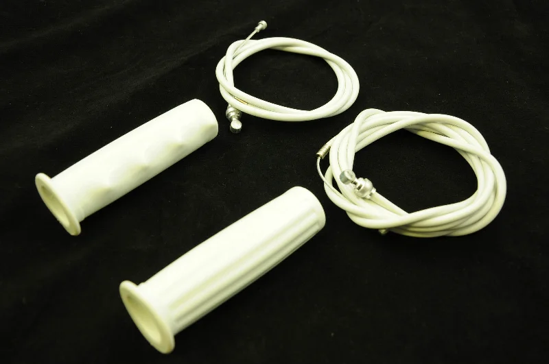 Cycling arm guards-RALEIGH CAPRICE,CHILTERN TRADITIONAL HANDLEBAR GRIPS & BRAKE CABLE SET WHITE NOS