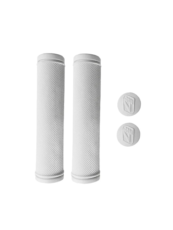 Mountain bike tires-4ZA FORZA STRATOS 130MM WHITE MTB BICYCLE HANDLEBAR GRIPS WITH END CAPS