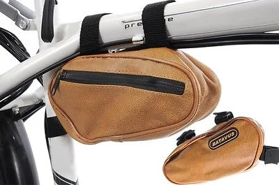 Cycling leg warmers-BATAVUS BIKE FRAME BAG BROWN LEATHER "LOOK" ZIPPED CORNER POUCH