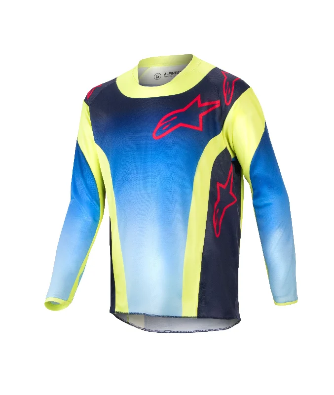 Bicycle pannier bags-ALPINESTARS 2024 YOUTH RACER HOEN JERSEY - YELLOW FLUO/BLUE/NIGHT NAVY